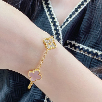 [LORA]CLOVER 5 MOTIF DIAMOND PINK MOP PINK GOLD BRACELET