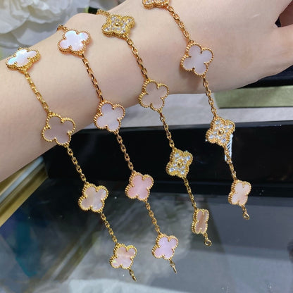 [LORA]CLOVER 5 MOTIF DIAMOND PINK MOP PINK GOLD BRACELET