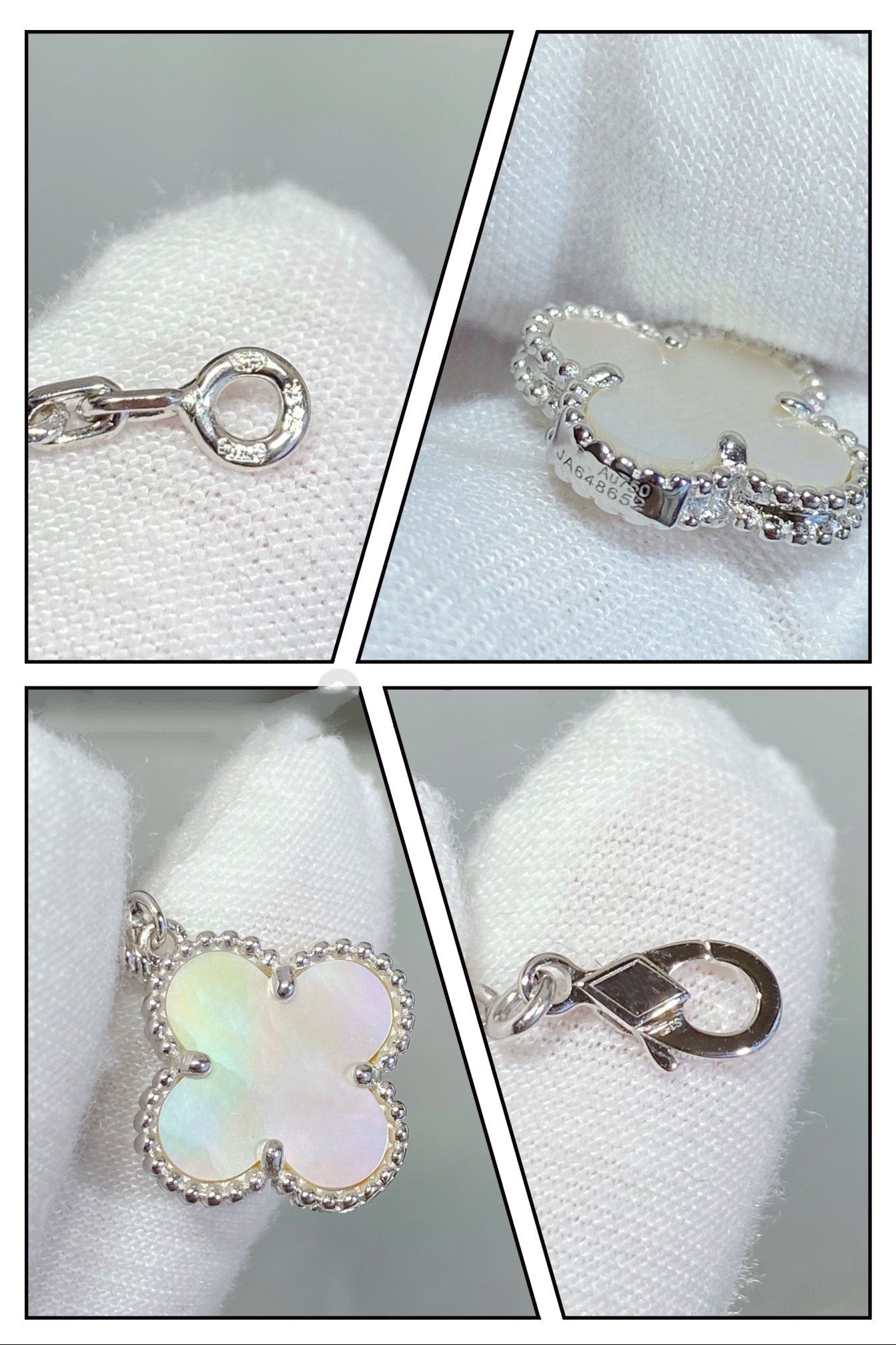 [Lora]CLOVER 5 MOTIF WHITE MOP SILVER BRACELET