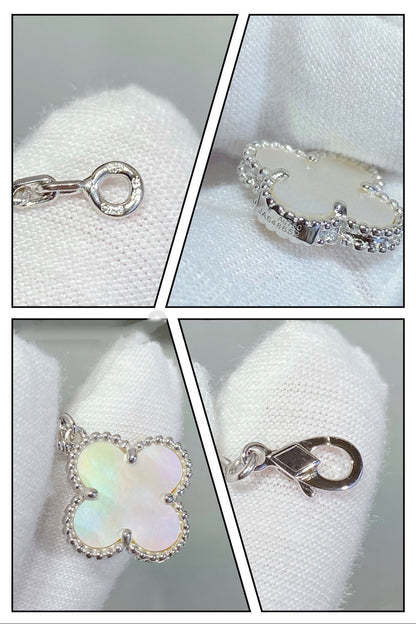[Lora]CLOVER 5 MOTIF WHITE MOP SILVER BRACELET