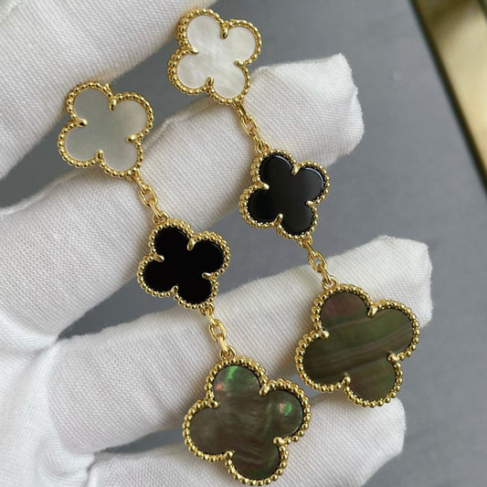 [LORA]CLOVER 3 MOTIF MOP ONYX DARK MOP PINK GOLD EARRINGS