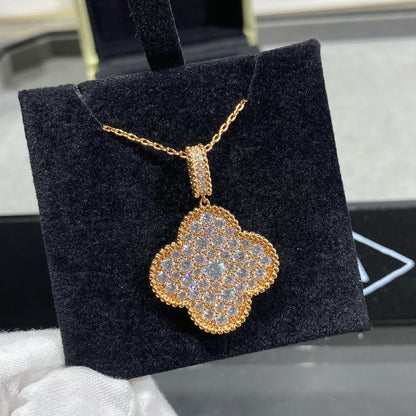 [Lora]CLOVER 25MM LARGE PEDANT DIAMOND PAVED LONG NECKLACE