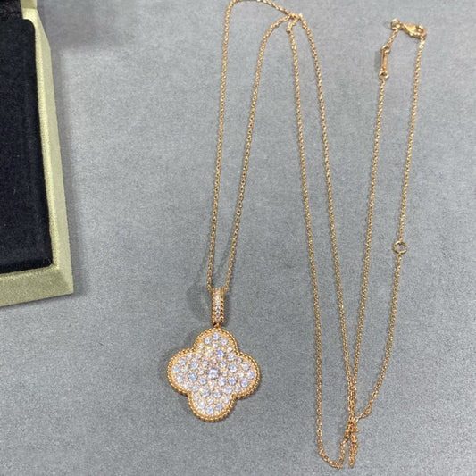 [Lora]CLOVER 25MM LARGE PEDANT DIAMOND PAVED LONG NECKLACE