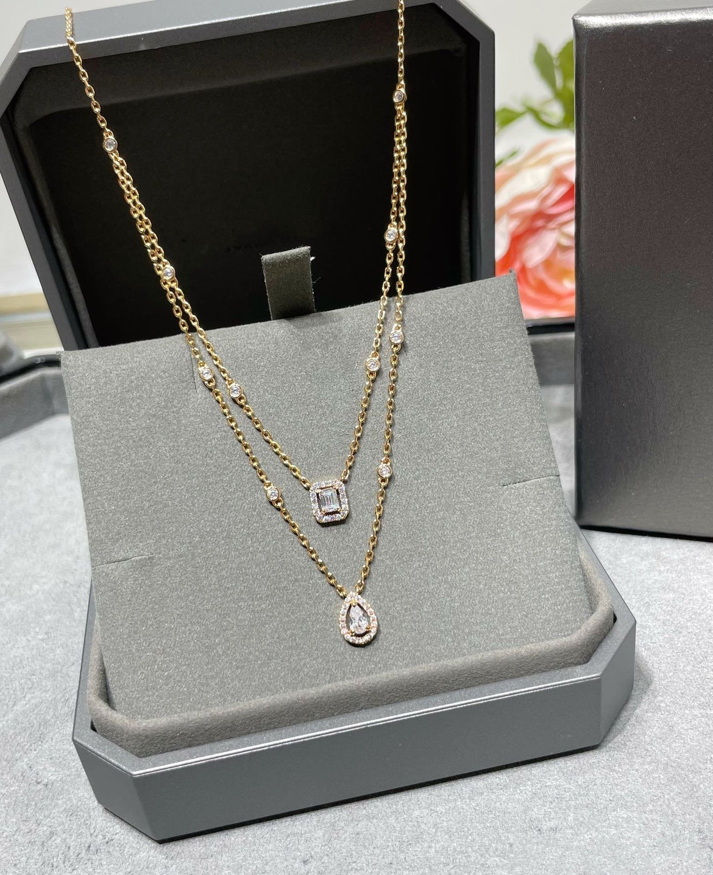 [LORA] MY TWIN 2 ROW DIAMOND NECKLACE