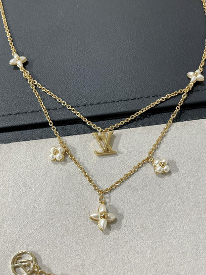 [LORA]FLOWERGRAM GOLD MOP DOUBLE ROW NECKLACE