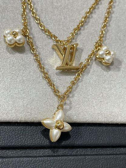 [LORA]FLOWERGRAM GOLD MOP DOUBLE ROW NECKLACE