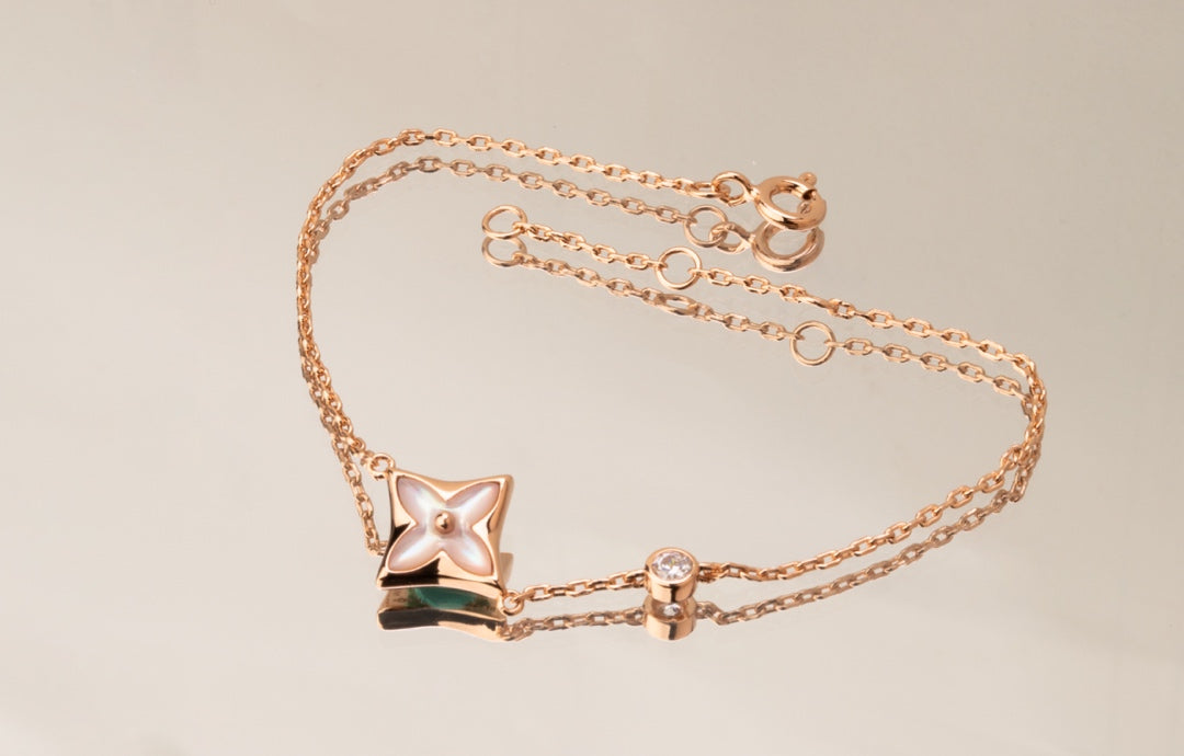 [LORA]STAR PINK MOP 1 DIAMOND PINK GOLD NECKLACE
