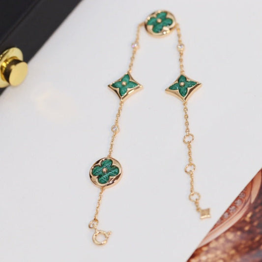 [LORA]STAR AND SUN 4 MOTIF PINK GOLD MALACHITE BRACELET