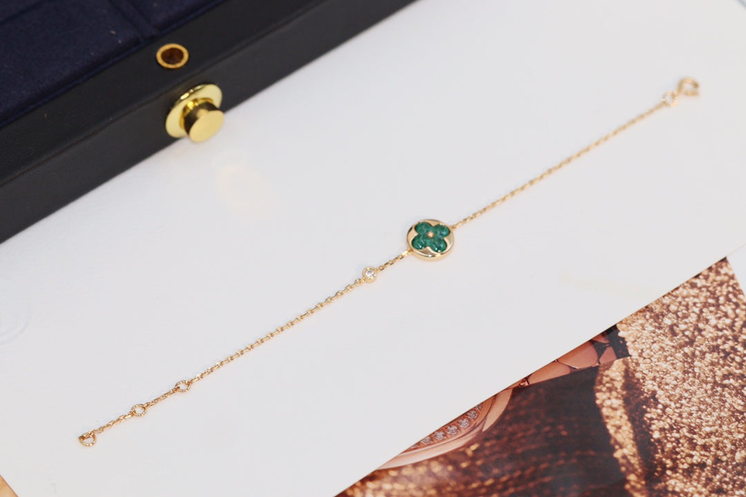 [LORA]STAR AND SUN 4 MOTIF PINK GOLD MALACHITE BRACELET