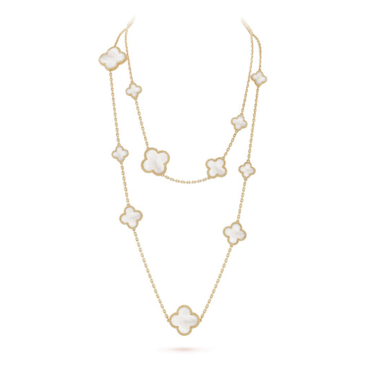 [LORA]CLOVER 16 MOTIF WHITE MOP GOLD NECKLACE