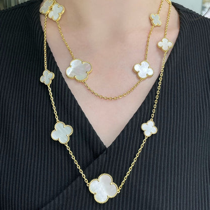 [LORA]CLOVER 16 MOTIF WHITE MOP GOLD NECKLACE