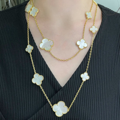 [LORA]CLOVER 16 MOTIF WHITE MOP GOLD NECKLACE