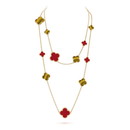 [Lora]CLOVER 16 MOTIF CARNELIAN TIGER EYE ROSE GOLD NECKLACE