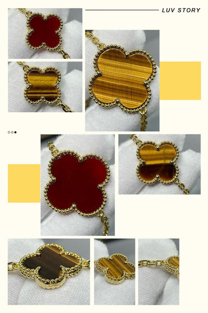 [LORA]CLOVER 16 MOTIF CARNELIAN TIGER EYE ROSE GOLD NECKLACE