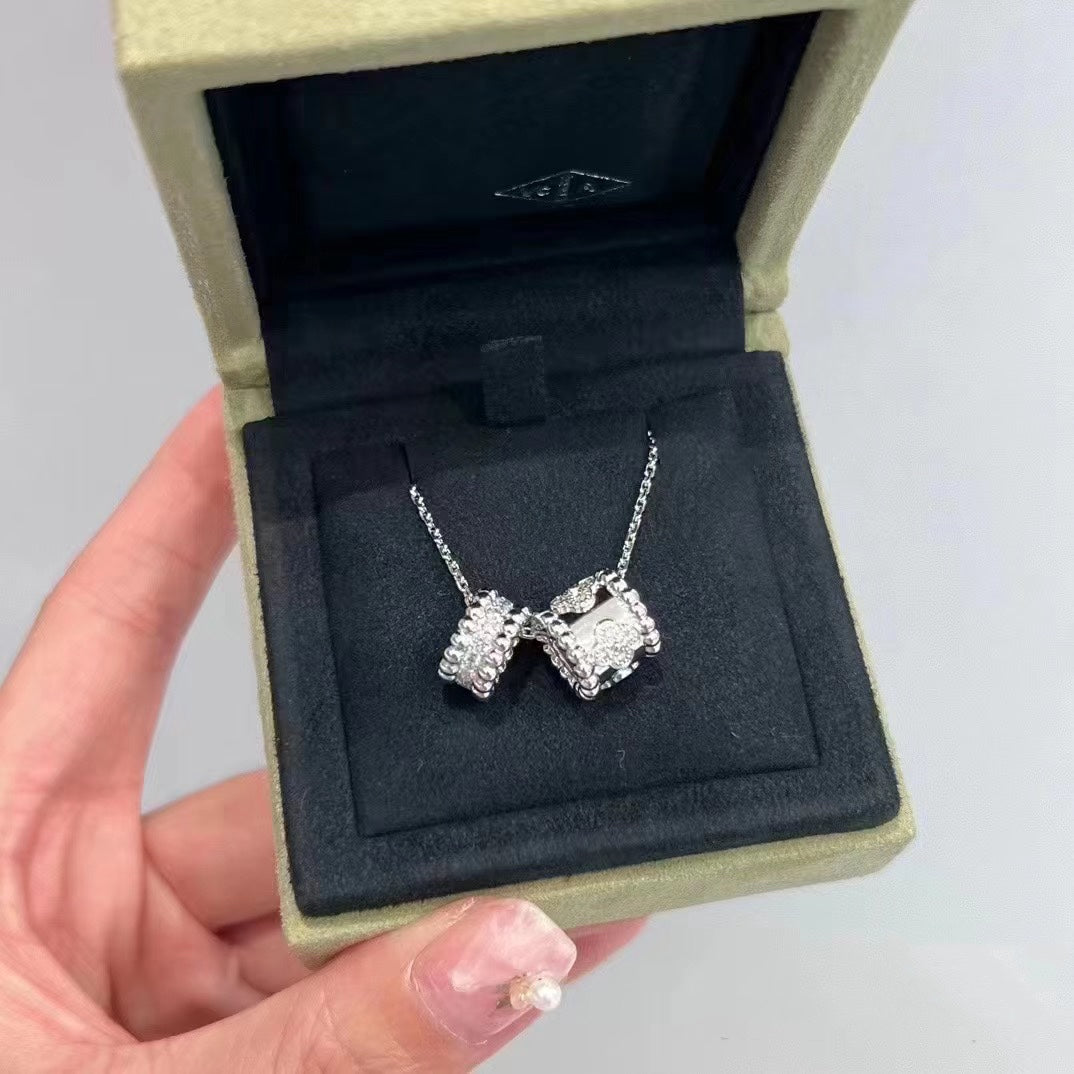[LORA]PERLEE DOUBLE PENDANT SILVER DIAMOND NECKLACE