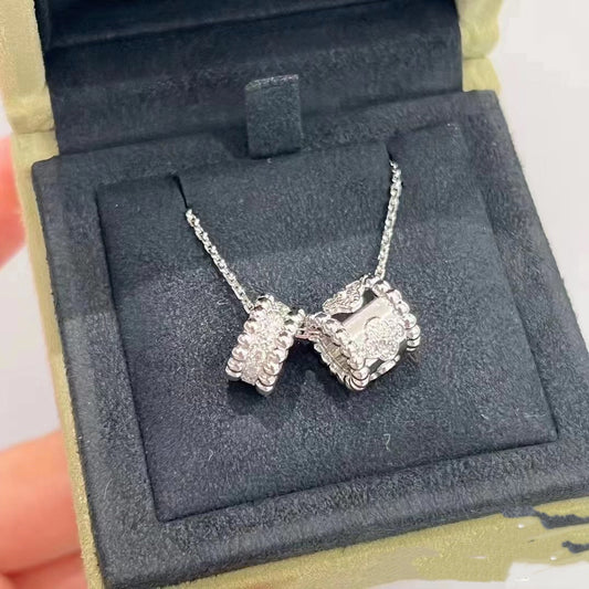 [LORA]PERLEE DOUBLE PENDANT SILVER DIAMOND NECKLACE