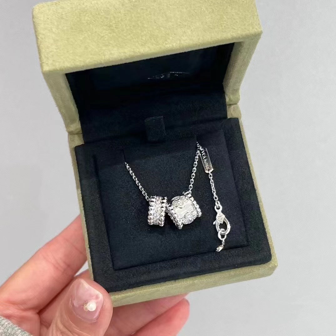 [LORA]PERLEE DOUBLE PENDANT SILVER DIAMOND NECKLACE