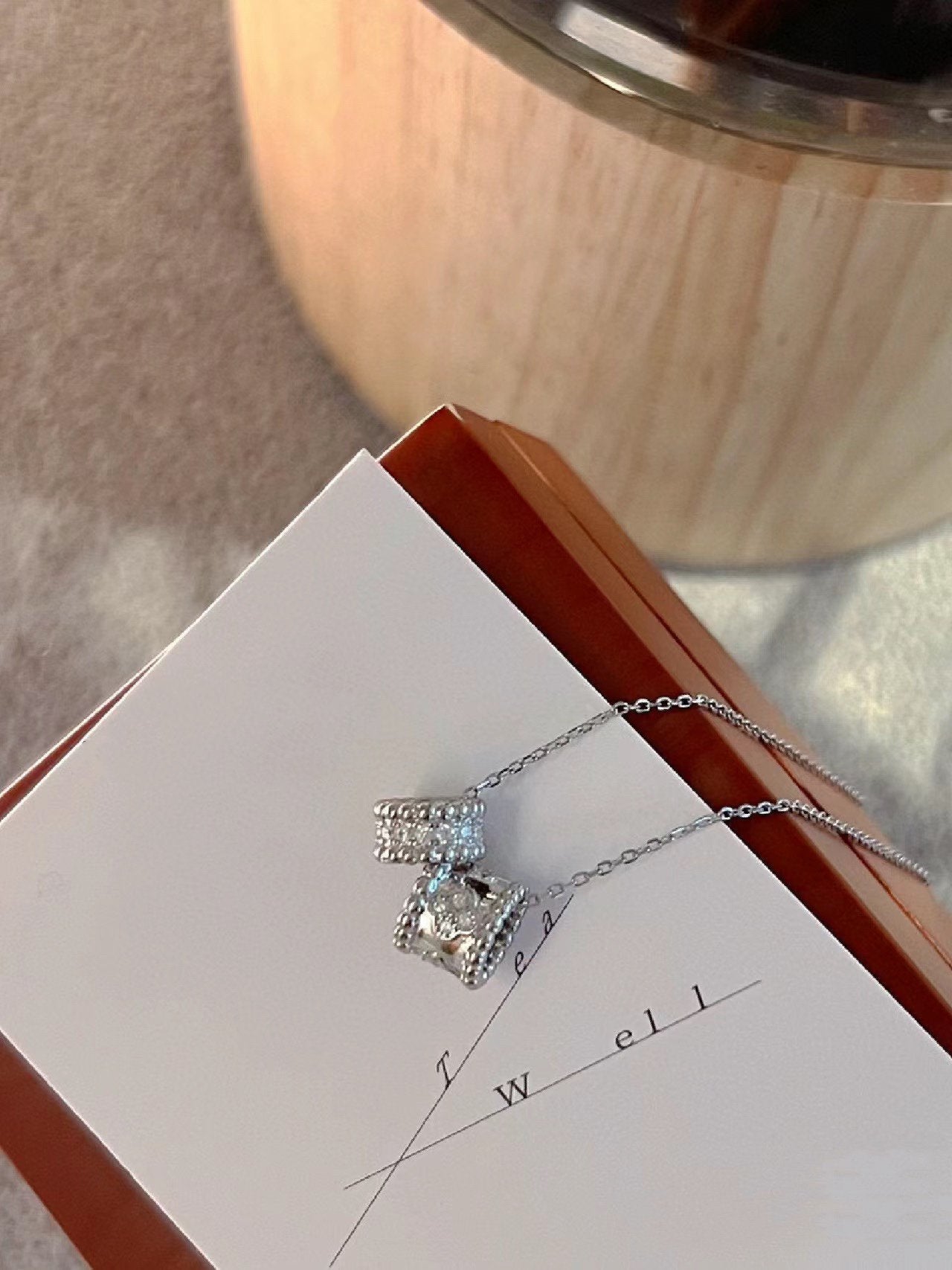 [LORA]PERLEE DOUBLE PENDANT SILVER DIAMOND NECKLACE