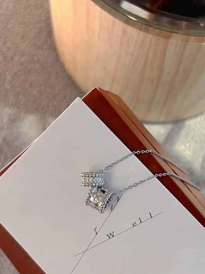 [LORA]PERLEE DOUBLE PENDANT SILVER DIAMOND NECKLACE