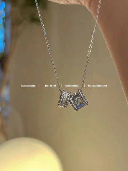 [Lora]PERLEE DOUBLE PENDANT SILVER DIAMOND NECKLACE