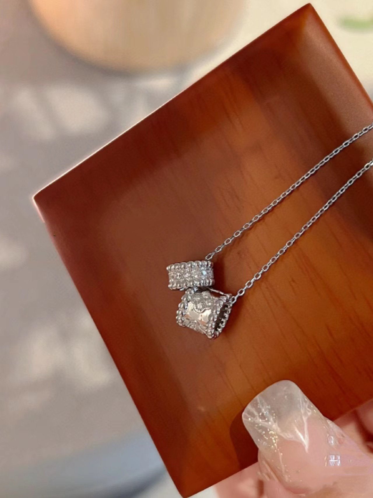 [LORA]PERLEE DOUBLE PENDANT SILVER DIAMOND NECKLACE