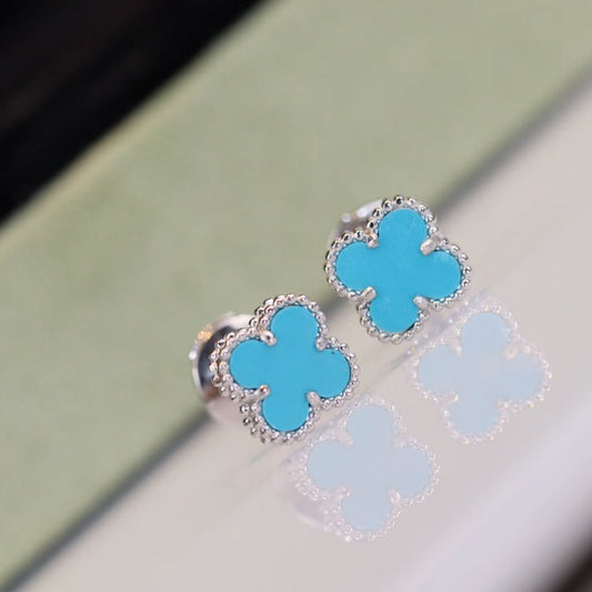 [LORA]CLOVER MINI TURQUOISE SILVER STUD EARRINGS