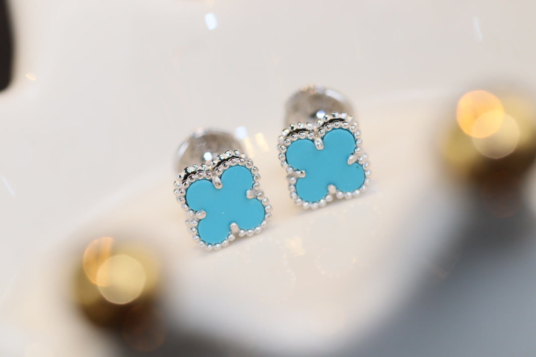 [LORA]CLOVER MINI TURQUOISE SILVER STUD EARRINGS