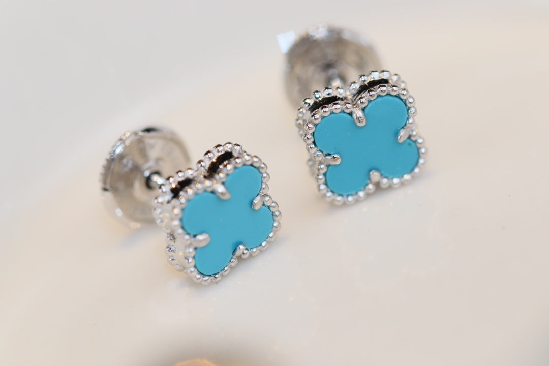 [LORA]CLOVER MINI TURQUOISE SILVER STUD EARRINGS