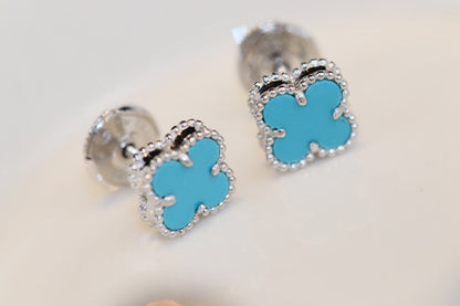 [LORA]CLOVER MINI TURQUOISE SILVER STUD EARRINGS