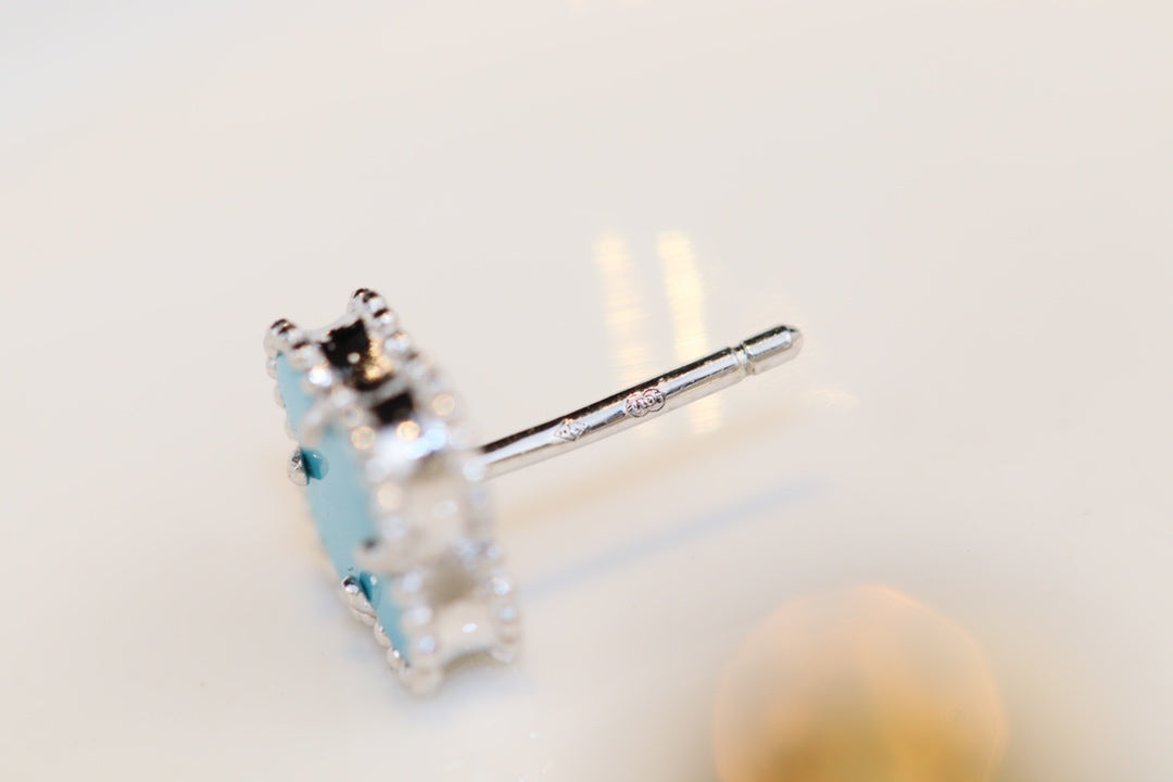 [LORA]CLOVER MINI TURQUOISE SILVER STUD EARRINGS