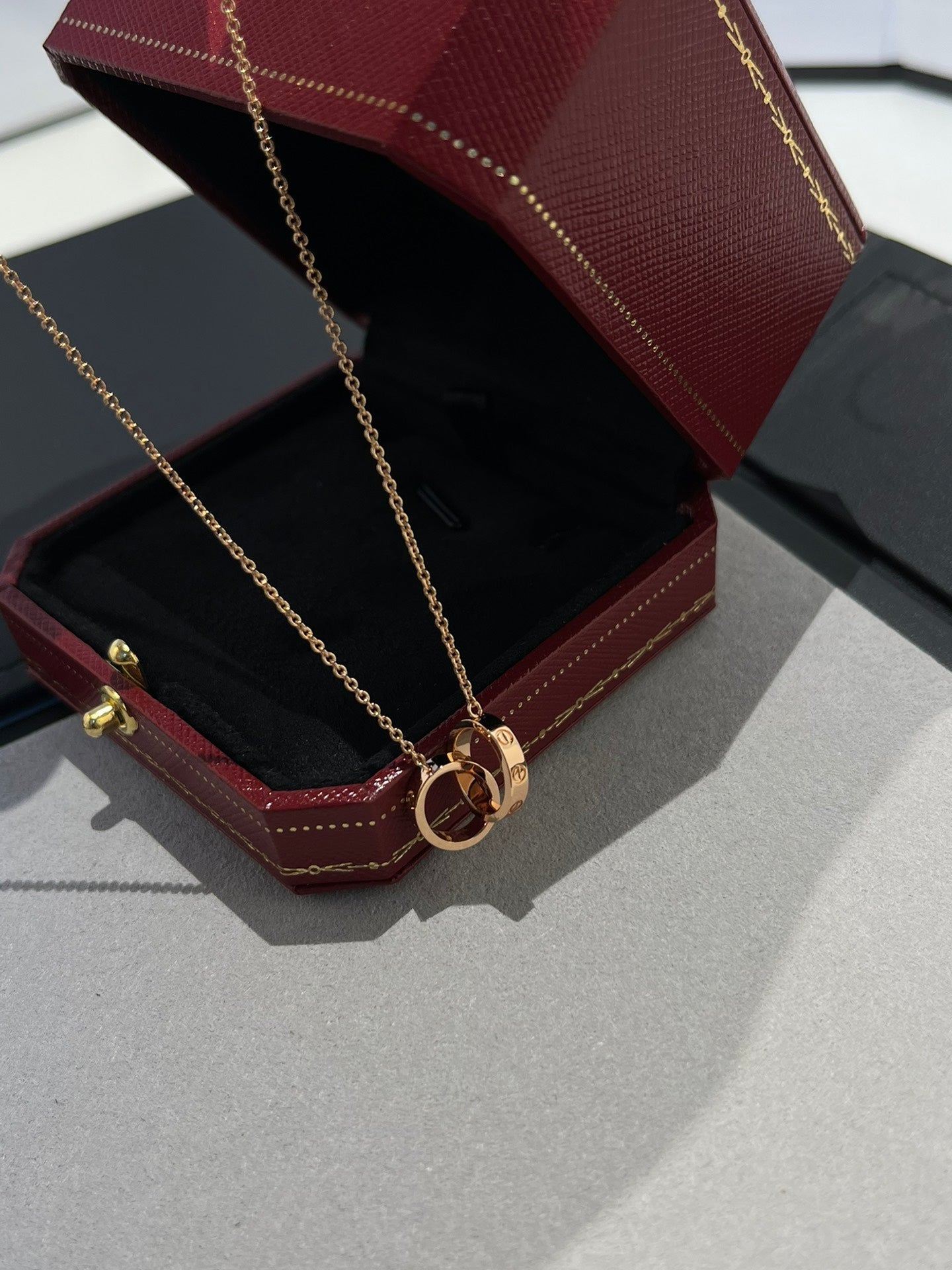 [LORA]LOVE NECKLACE DOUBLE RING PINK GOLD
