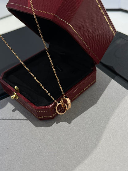 [LORA]LOVE NECKLACE DOUBLE RING PINK GOLD