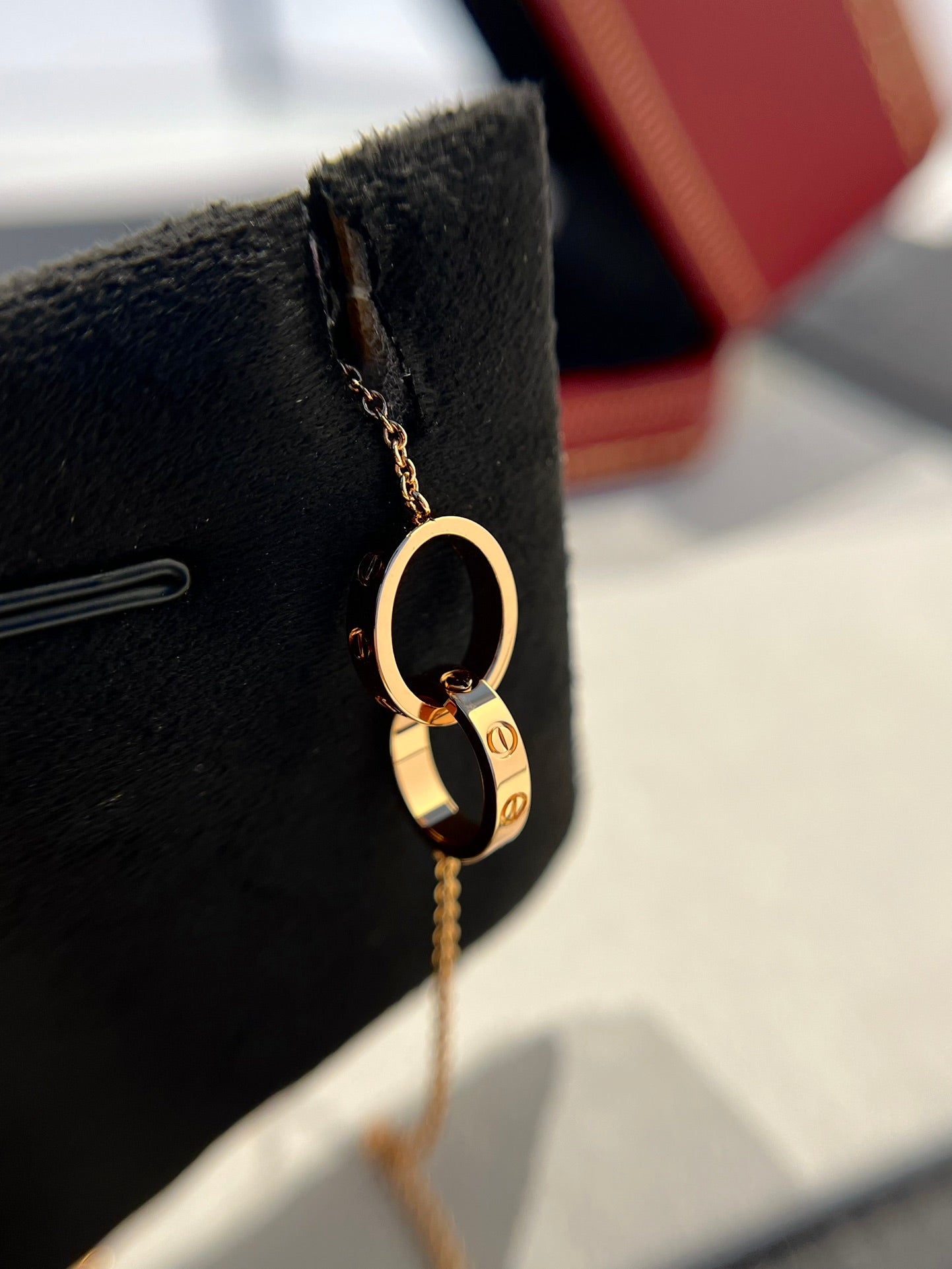 [LORA]LOVE NECKLACE DOUBLE RING PINK GOLD