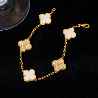 [LORA]CLOVER BRACELET 5 MOTIF WHITE MOP DIAMOND
