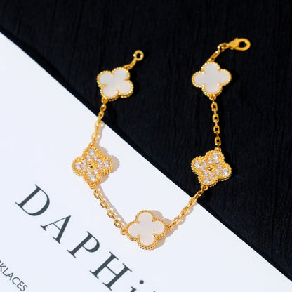 [LORA]CLOVER BRACELET 5 MOTIF WHITE MOP DIAMOND