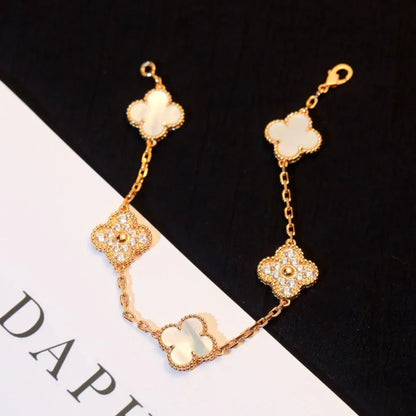 [Lora]CLOVER WHITE PEARL MOP 5 MOTIF BRACELET COLLECTION