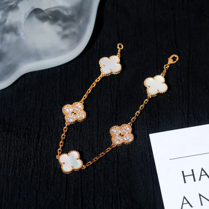 [Lora]CLOVER WHITE PEARL MOP 5 MOTIF BRACELET COLLECTION