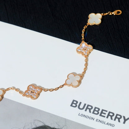 [LORA]CLOVER BRACELET 5 MOTIF WHITE MOP DIAMOND