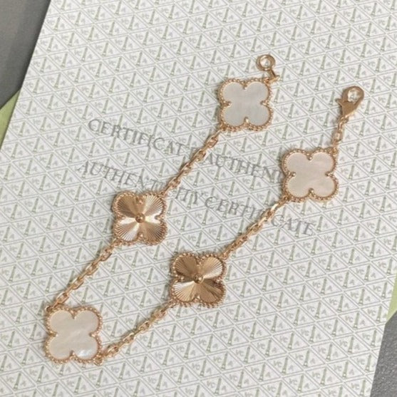 [LORA]CLOVER BRACELET 5 MOTIF WHITE MOP PINK GOLD