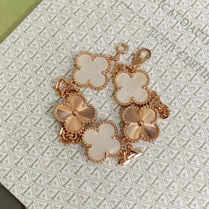 [LORA]CLOVER BRACELET 5 MOTIF WHITE MOP PINK GOLD