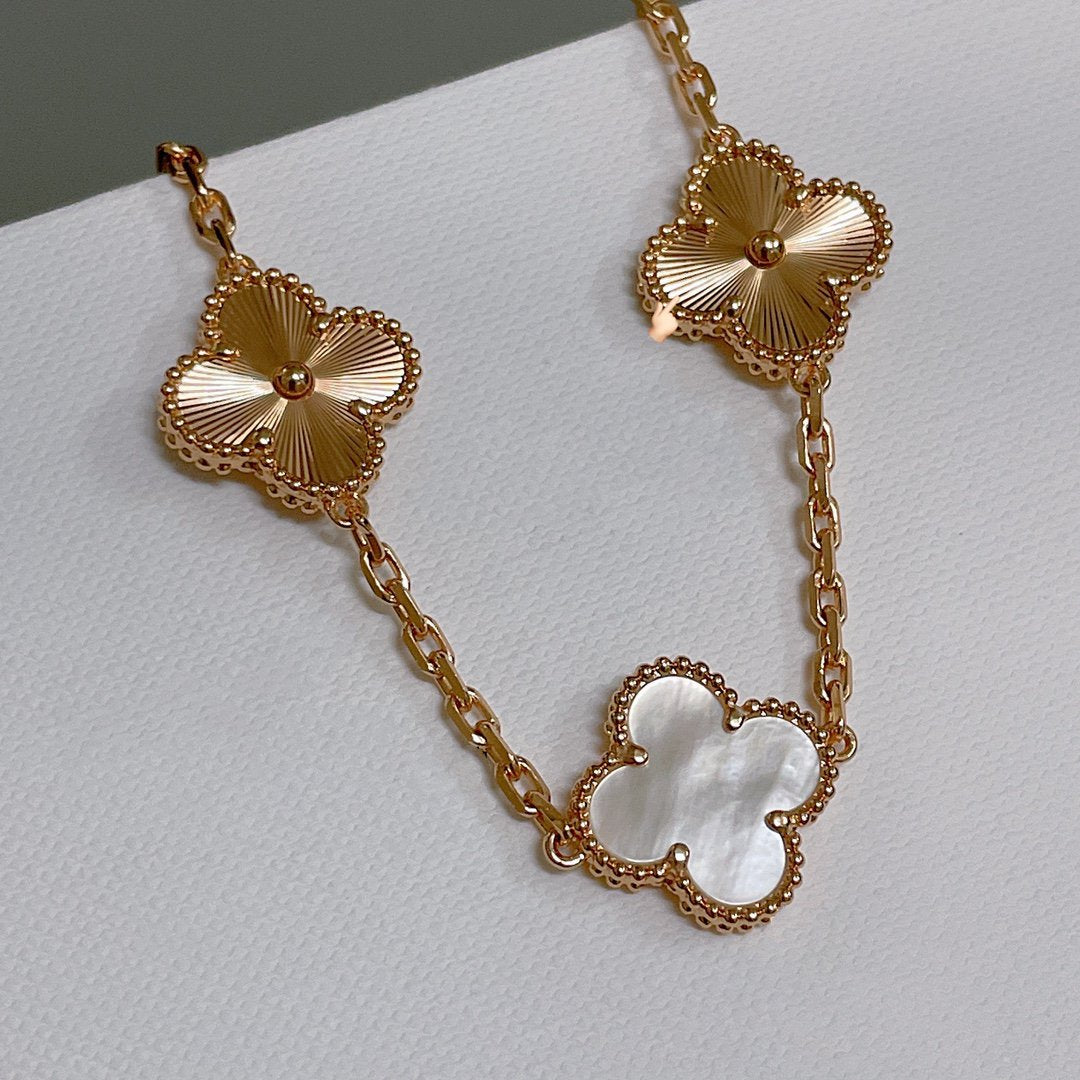 [LORA]CLOVER BRACELET 5 MOTIF WHITE MOP PINK GOLD