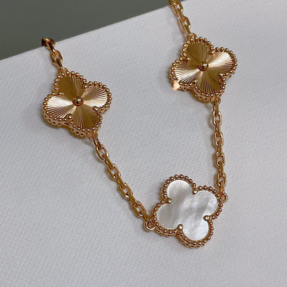 [LORA]CLOVER BRACELET 5 MOTIF WHITE MOP PINK GOLD