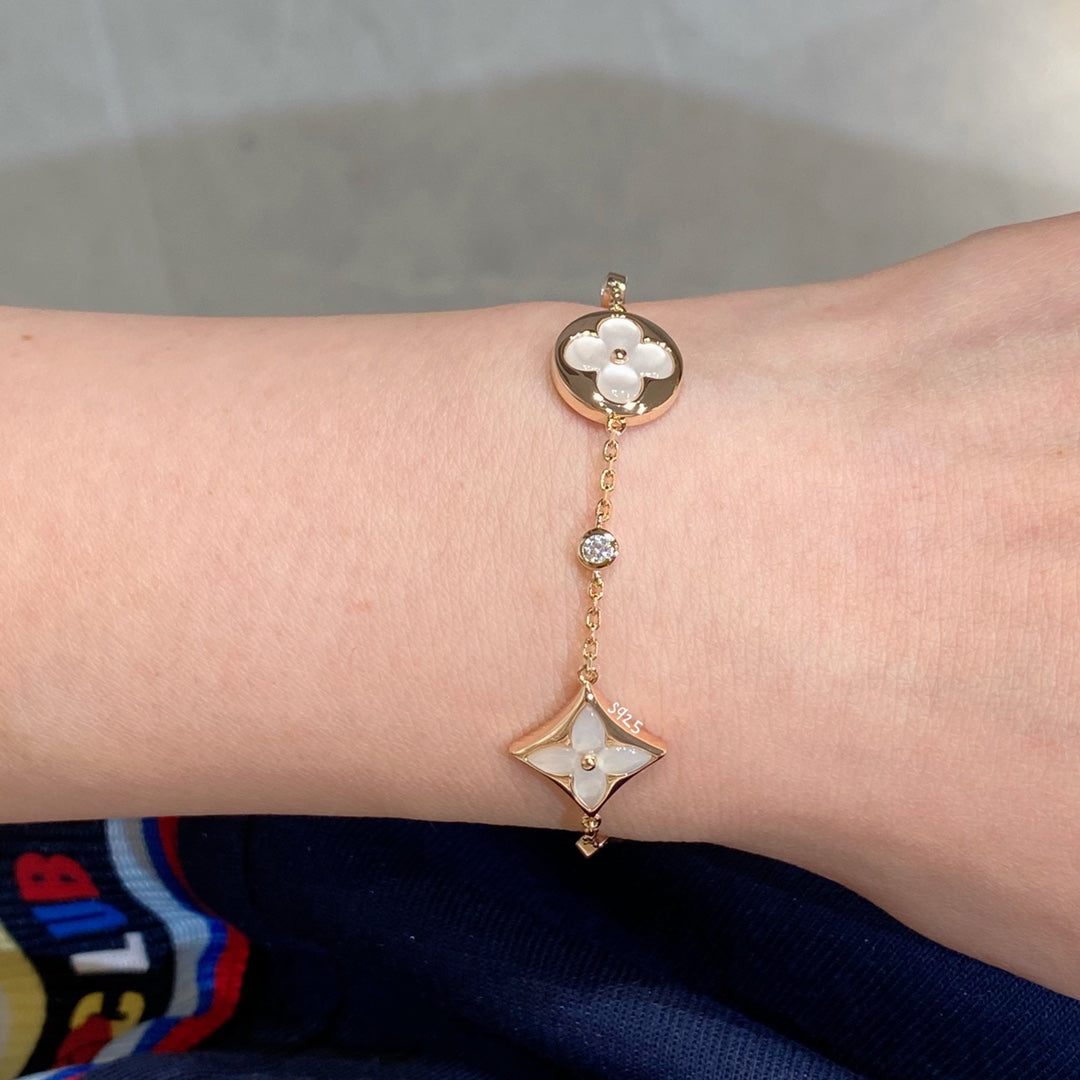 [LORA]STAR AND SUN 4 MOTIF WHITE MOP PINK GOLD BRACELET