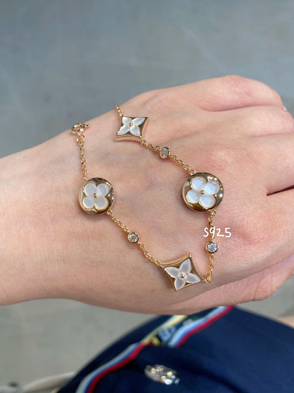 [LORA]STAR AND SUN 4 MOTIF WHITE MOP PINK GOLD BRACELET