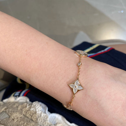 [LORA]STAR AND SUN 4 MOTIF WHITE MOP PINK GOLD BRACELET