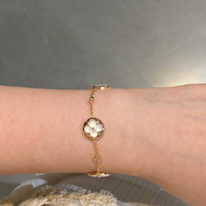 [LORA]STAR AND SUN 4 MOTIF WHITE MOP PINK GOLD BRACELET