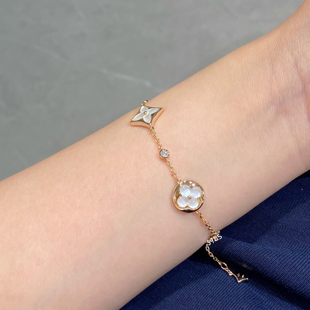 [LORA]STAR AND SUN 4 MOTIF WHITE MOP PINK GOLD BRACELET