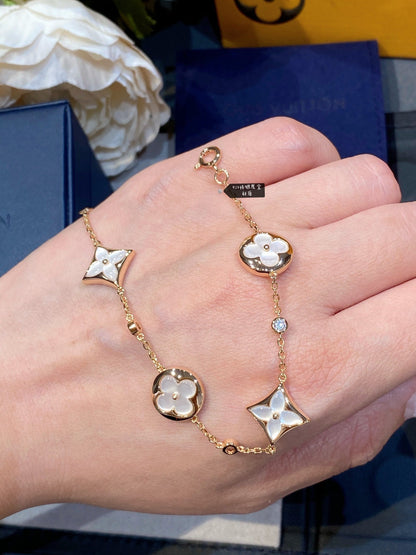 [LORA]STAR AND SUN 4 MOTIF WHITE MOP PINK GOLD BRACELET
