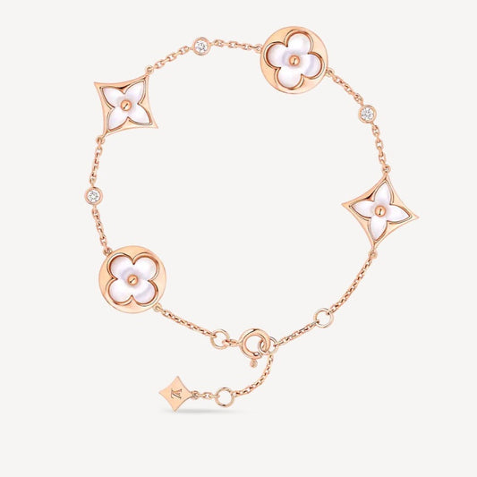 [LORA]STAR AND SUN 4 MOTIF WHITE MOP PINK GOLD BRACELET