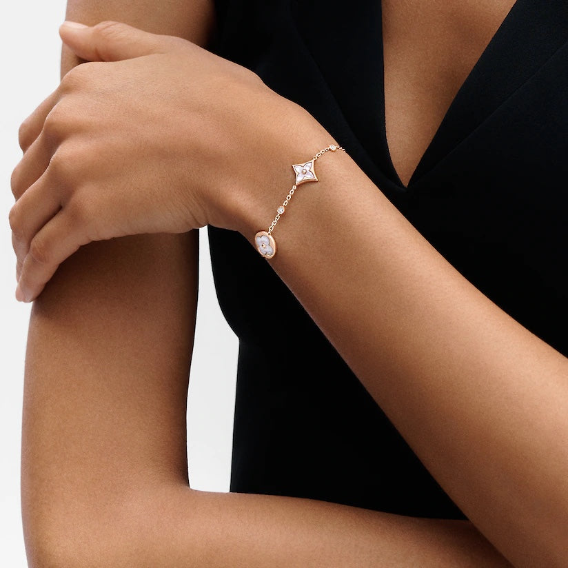 [LORA]STAR AND SUN 4 MOTIF WHITE MOP PINK GOLD BRACELET